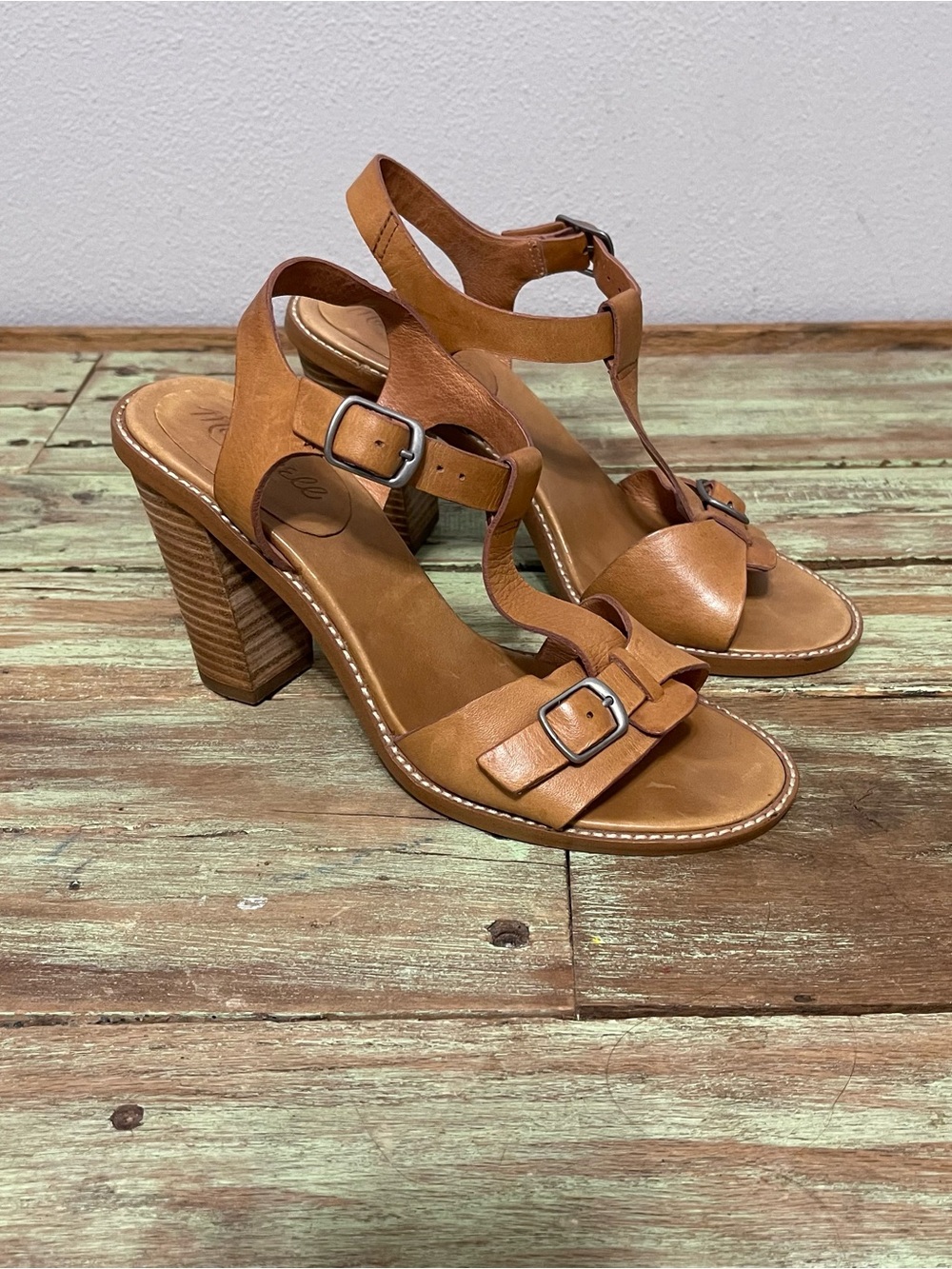 Madewell Loren Chunky Heel Slingback Sandals Brown Leather Womens 7